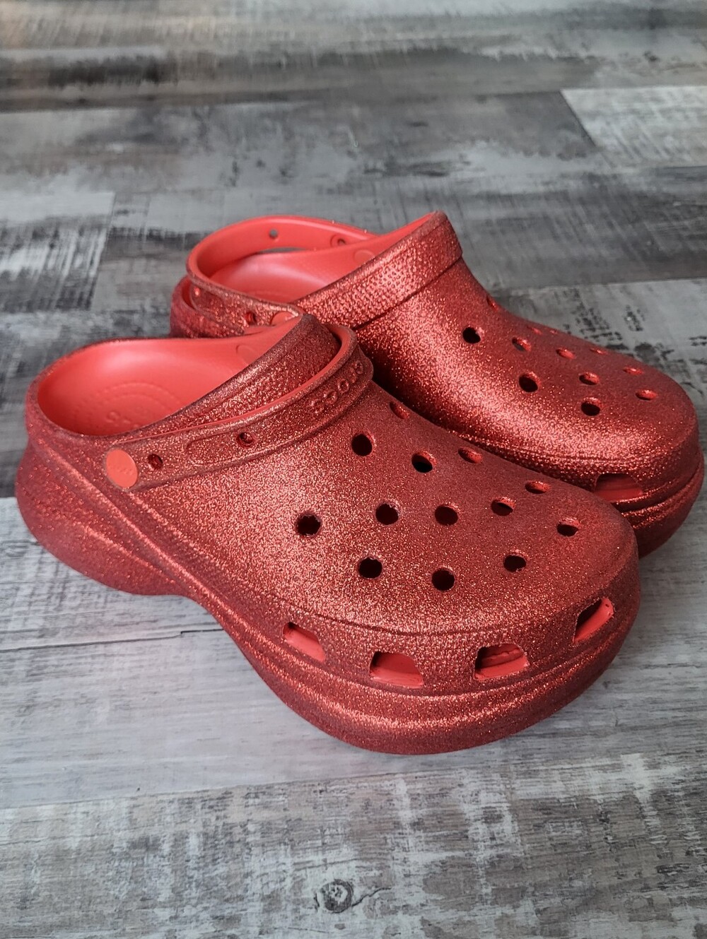 Crocs Classic Bae Clog Glitter Platform Shoes Size 10 NWT Red Chunky